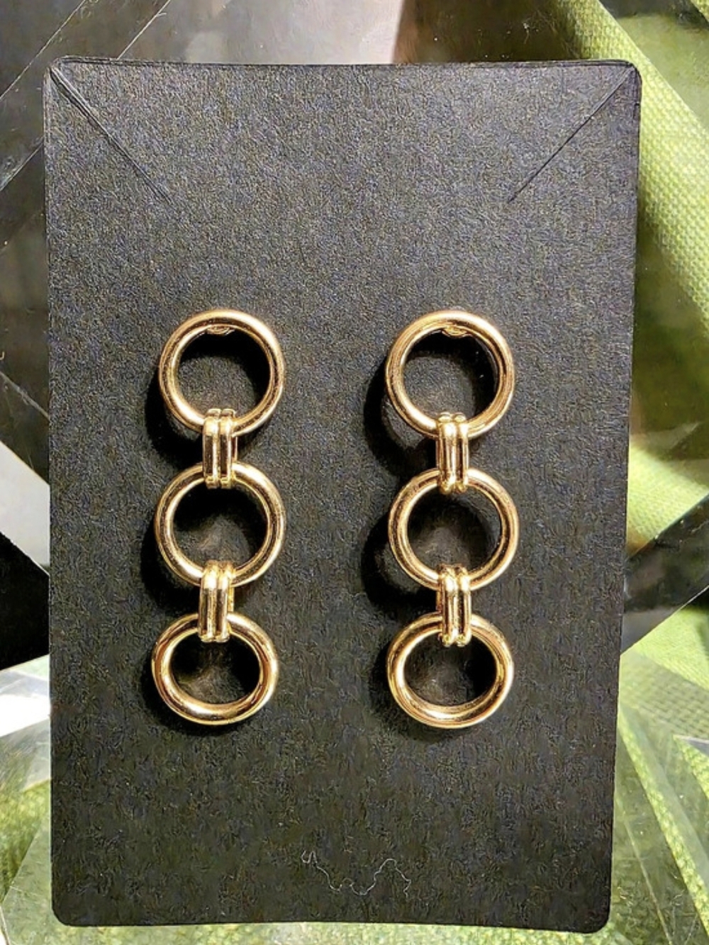 #1589. Gold-Tone Triple Circle Drop Earrings